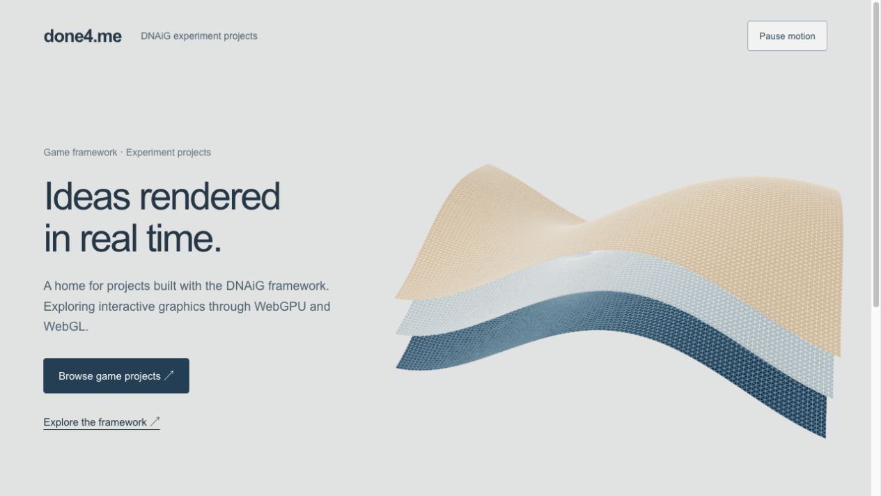 Layered blue, silver and sand-colored surfaces in the done4.me graphics experiment